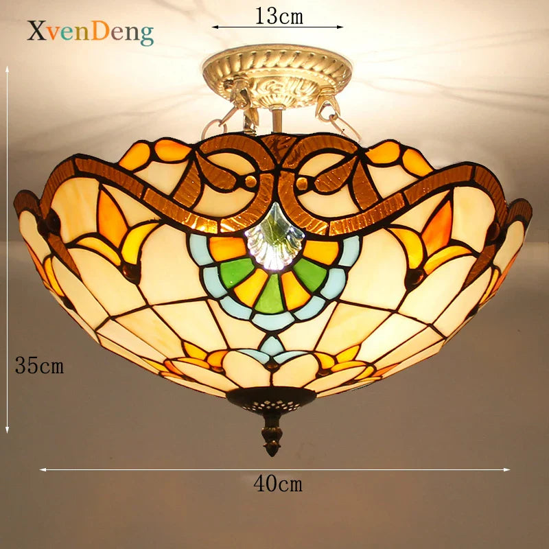Vintage Mediterranean Tiffany Stained Glass Ceiling Lights - Elegance for Living Rooms, Bedrooms, Kitchens, and More