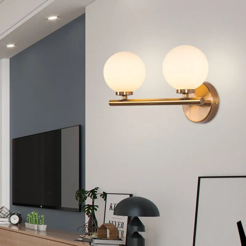 Nordic Gold Wall Lamp with Glass Orb Shade - Elegant Lighting for Bathroom, Bedside, Hotel, Aisle, and Hallway