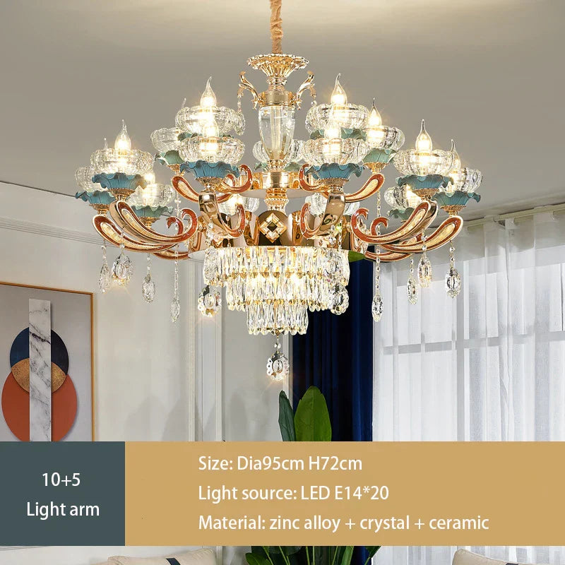 Elegant European Crystal Ceramic Chandelier - A Modern Light Luxury Fixture for Living Rooms, Bedrooms, Dining Rooms, and Villa Duplex Buildings