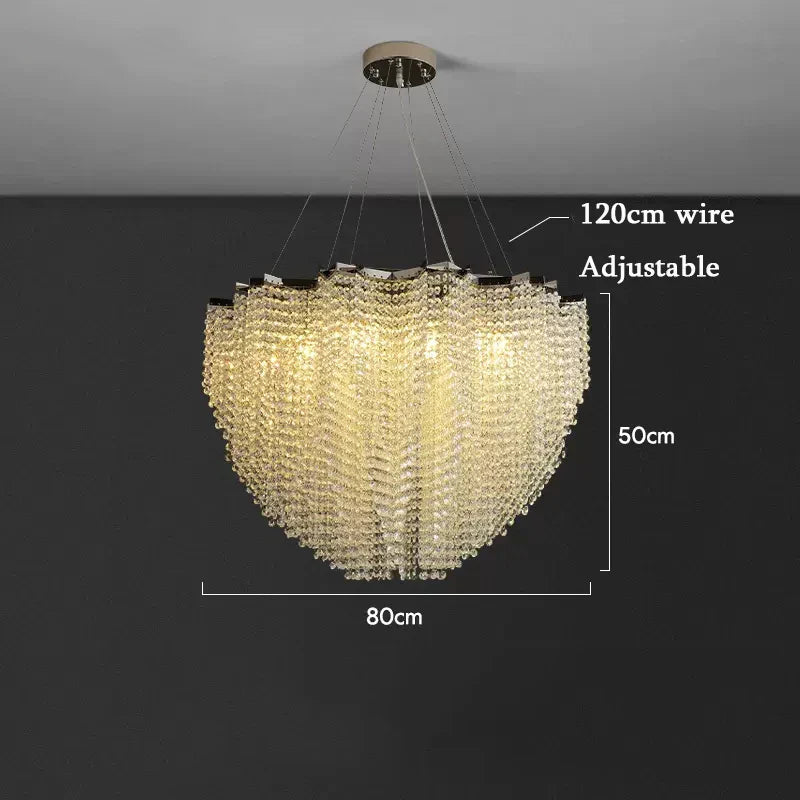 Modern Crystal Chandelier - Luxury Staircase Illumination with Chrome Accents and LED Elegance