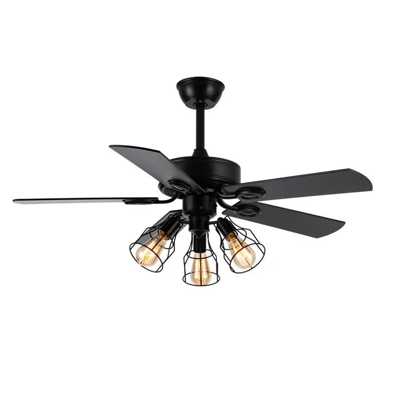 Black Ceiling Fans with Lights Remote Industrial Vintage Black Postmodern Fan lamp for Kitchen Island Dining Room Foyer Bar