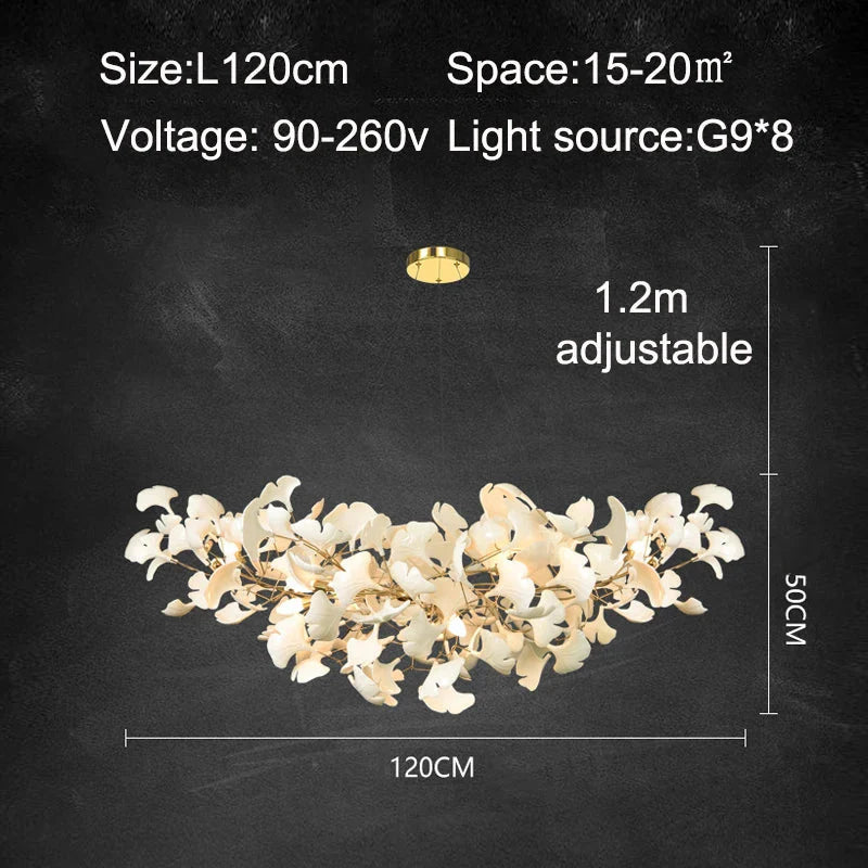 Elegant Nordic Apricot Leaf Chandelier - Wrought Iron Petals Indoor LED Lighting for Living, Dining, and Bedroom Spaces