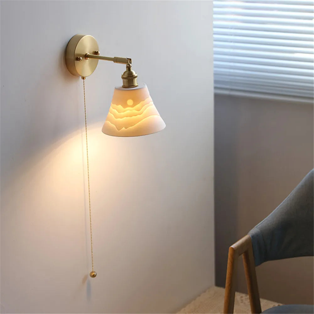 Nordic Home Decoration Bedside Ceramic Wall Light - LED Fixture with Pull Switch for Living Room and Bedroom, Adjustable Sconce Lamp