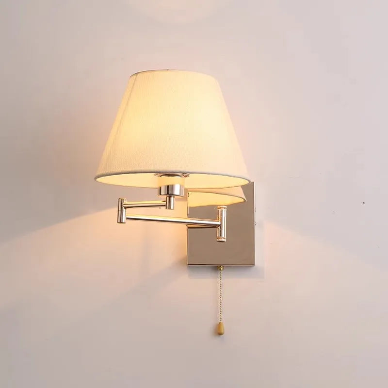Nordic Adjustable Long Arm Folding Fabric Wall Lamp - Stylish Bedroom Bedside Light for Office, Hotel, Stair, Study, and Reading