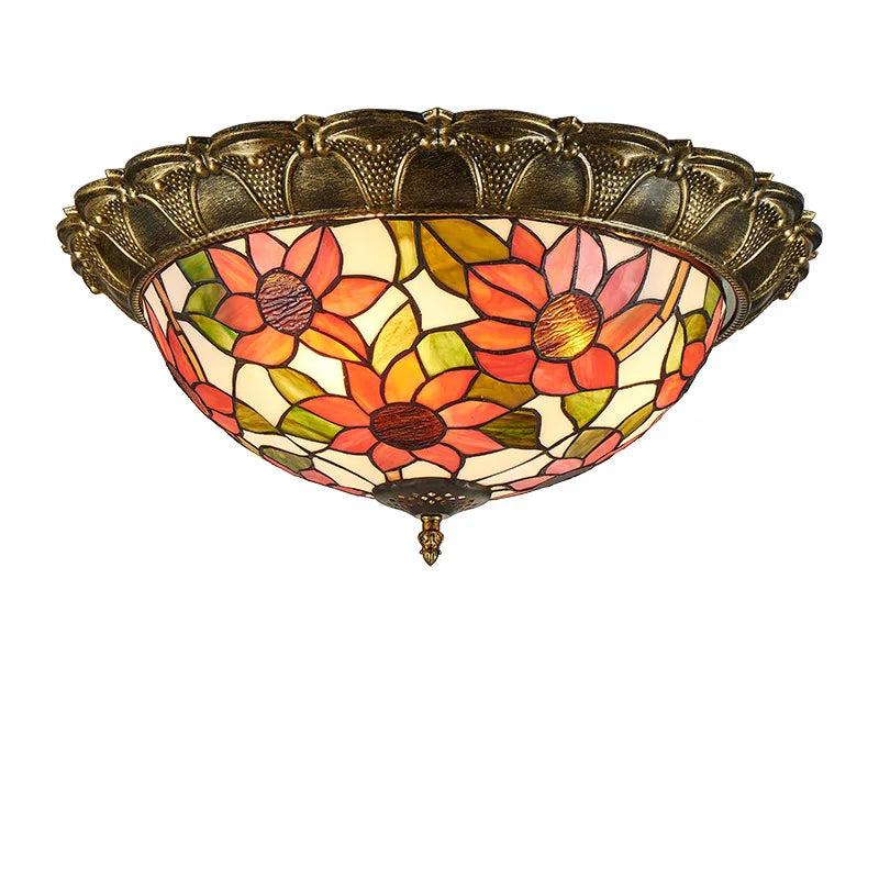 European-Style Tiffany Circular Ceiling Lamp - Retro Elegance for Living Rooms, Bedrooms, Corridors, and Balconies
