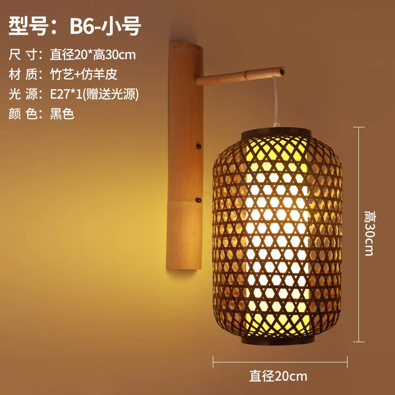 Handmade Bamboo Wood Lustre Wall Sconce Lamp - Rustic Elegance for Home Living and Bedroom Decor