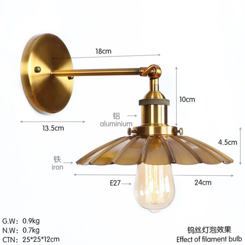 Bronze American Retro Iron Wall Lamps - Nordic Minimalist Style for Study, Bedroom, Bedside, and Home Decoration