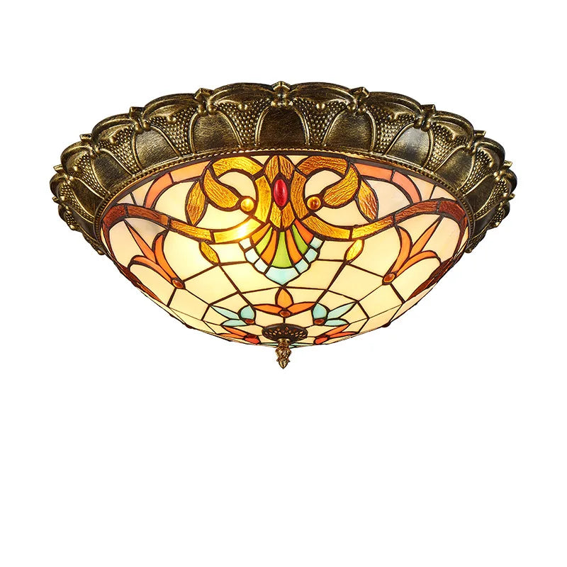 European-Style Tiffany Circular Ceiling Lamp - Retro Elegance for Living Rooms, Bedrooms, Corridors, and Balconies
