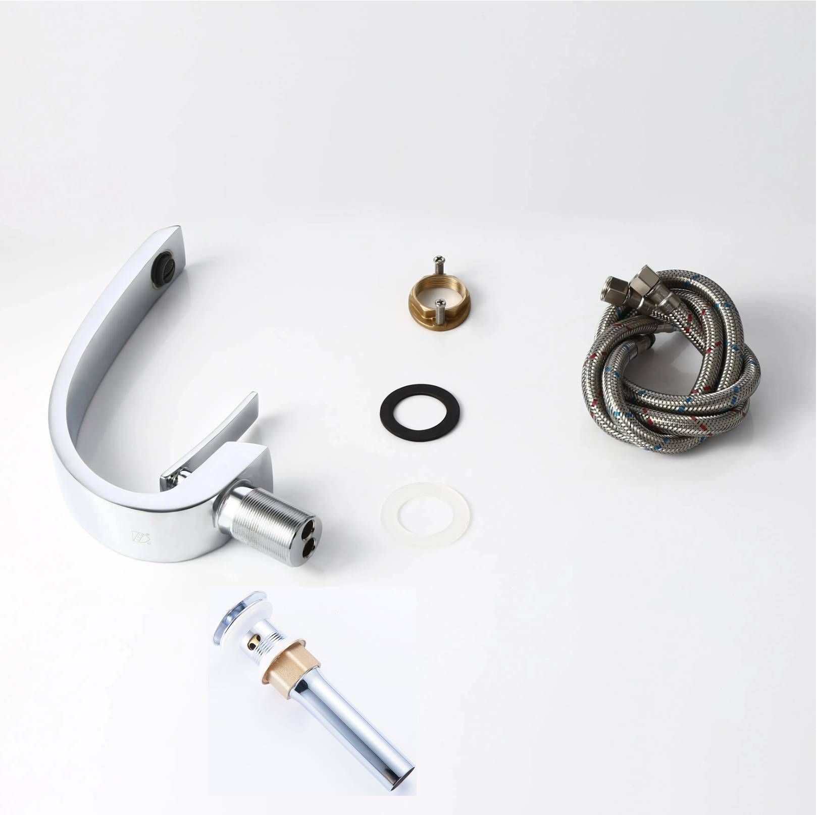 Chrome Bathroom Sink Faucet Single Handle Single Hole Lavatory Faucet with overflow pop up drain