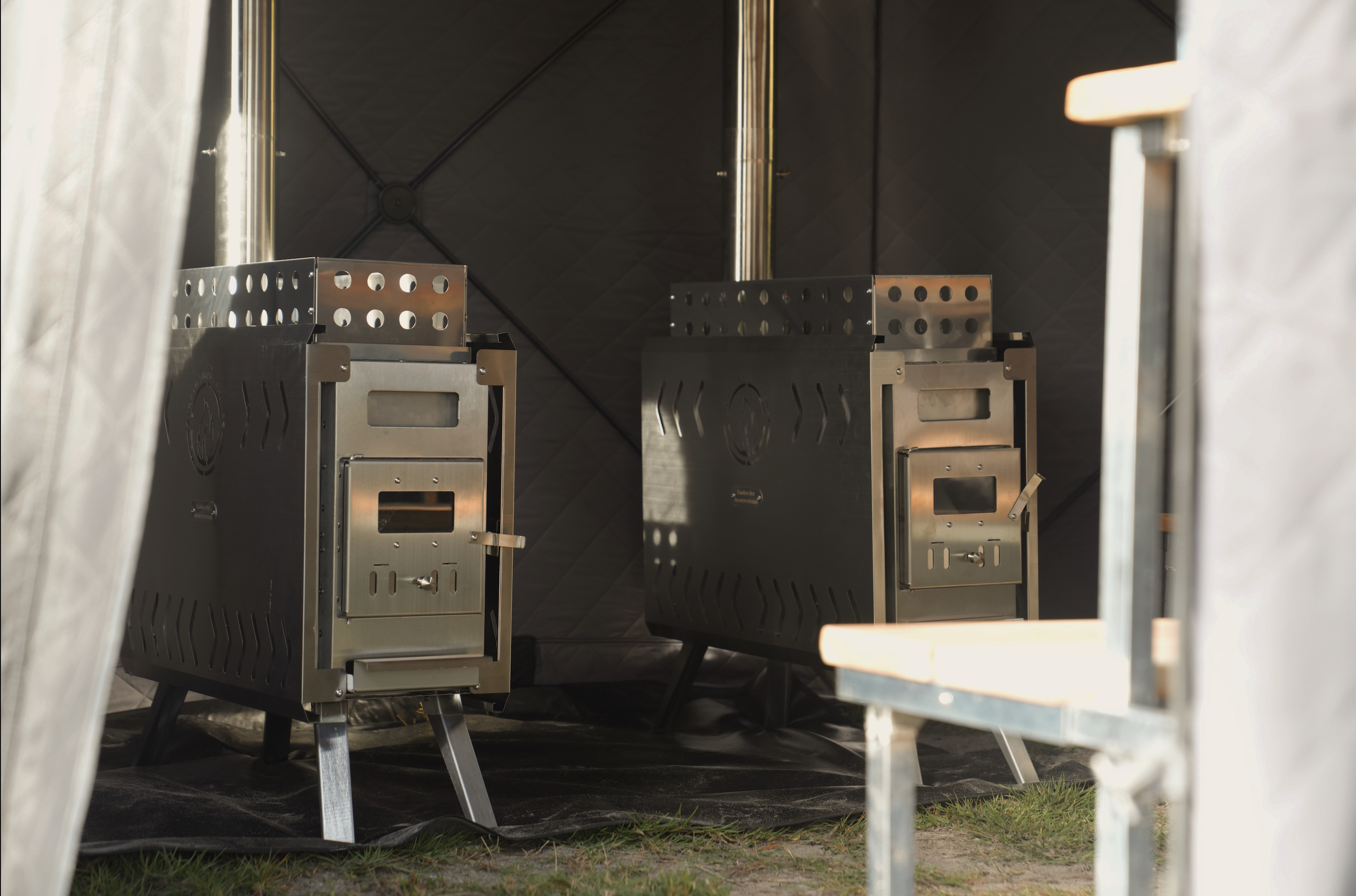 North Shore Sauna Dome 8-person portable wood-fired sauna tent hexagonal design set up outdoors