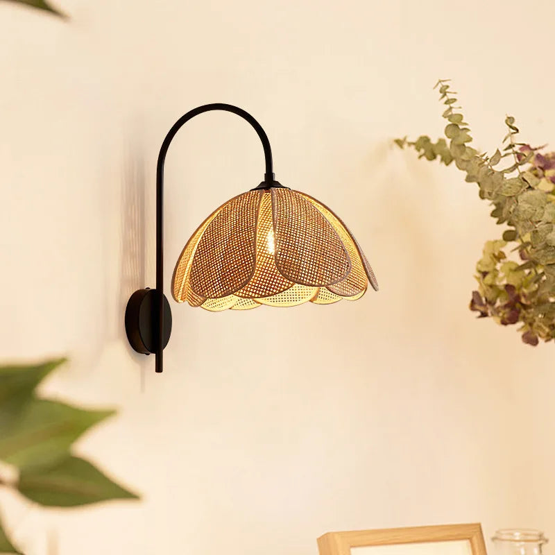 Korean Style Rattan Weaving Wall Lamp - Elegant Lighting for Foyers and Bedrooms