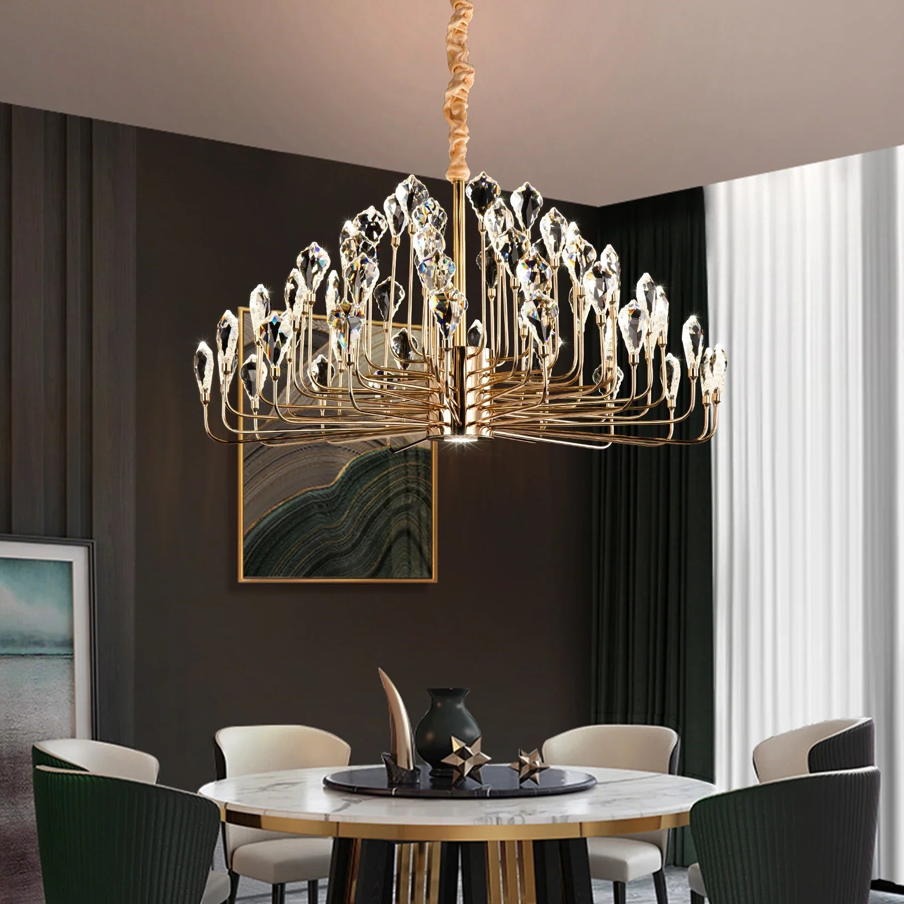 Serena Gold Crystal LED Chandelier – Modern Pendant Light for Dining & Living Room