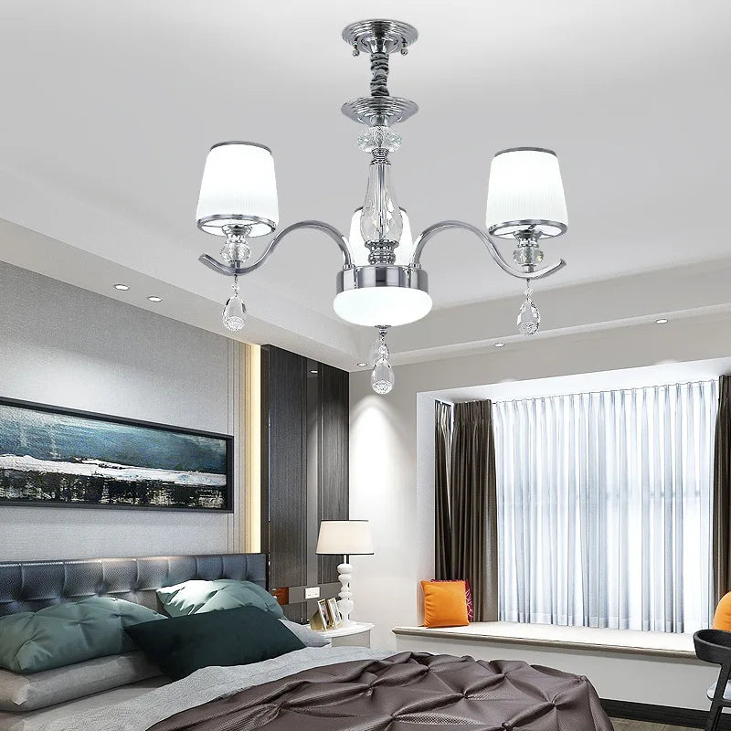 Elegant European Chrome Crystal Chandelier - A Postmodern Simple Fixture for Living Rooms, Dining Spaces, and Bedrooms
