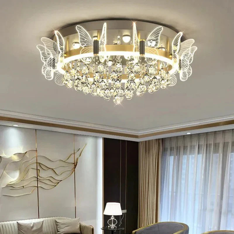 Cartoon Children's Room Crystal Ceiling Light - Butterfly Chandelier and Balloon LED Bedroom Light for Girl's Room