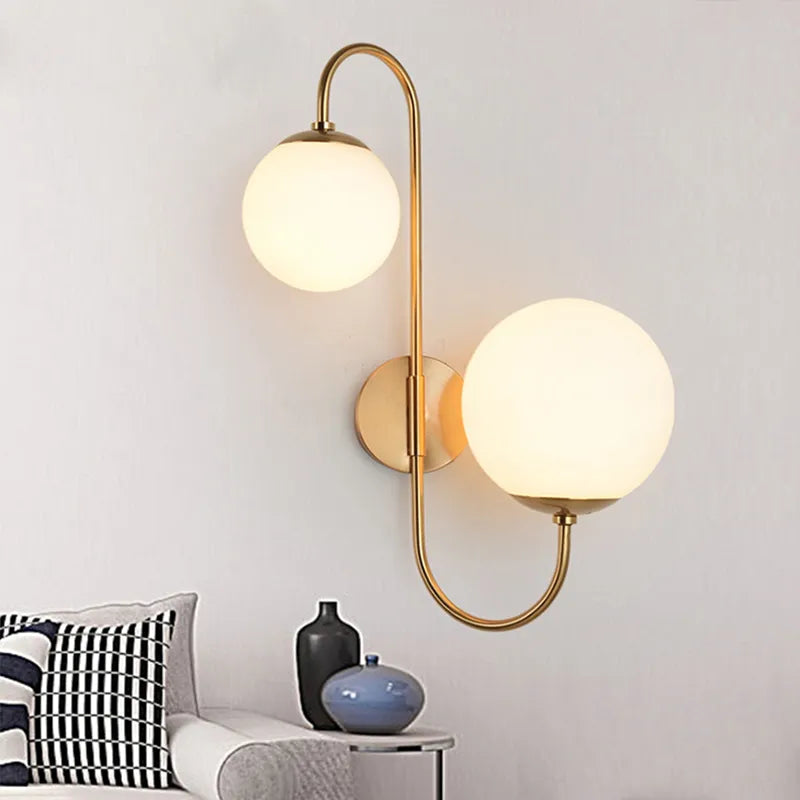 Modern Gold Wall Lamp - Stylish Wall Sconce with Bean Glass Ball Design - LED Round Ball Wall Light for Foyer, Bedroom, Bedside, Corridor, Loft