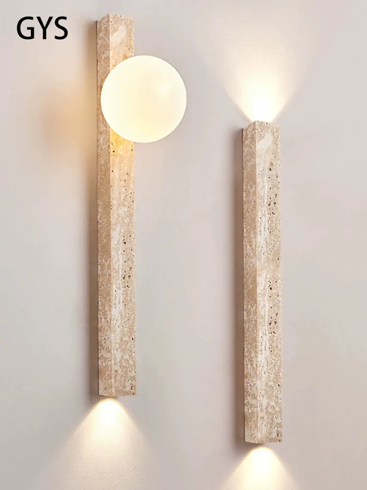Long Wall Lamp with LED - Retro Stone Design for Bedroom, Living Room, and Staircase Atmosphere Lighting in Cream Style Home Decoration