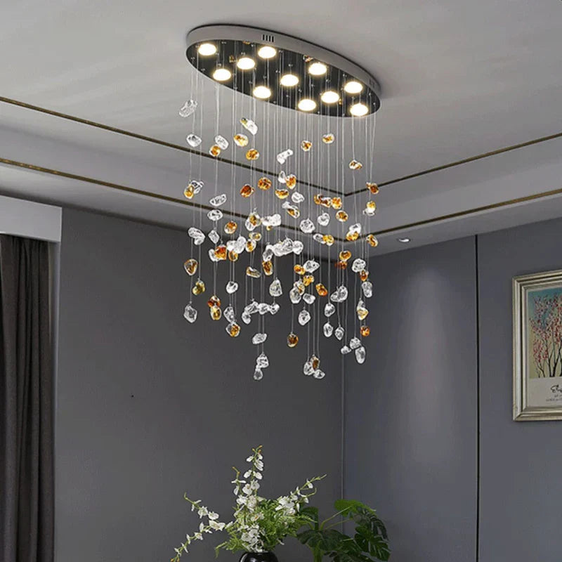 Modern Crystal Stone Chandelier - LED Home Decor Lighting Fixture with Creative Design, Colorful Oval Lustre for Dining Rooms