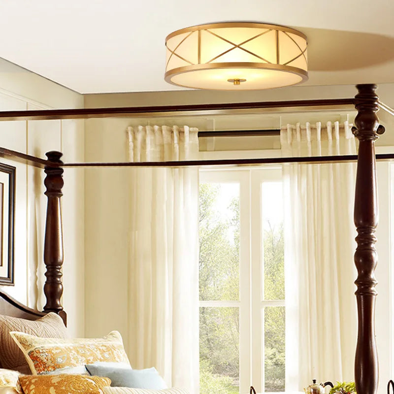 Elegant American Seiko Pure Copper Ceiling Light - Modern Minimalist LED Round Lamp for Bedrooms, Living Rooms, and Dining Areas