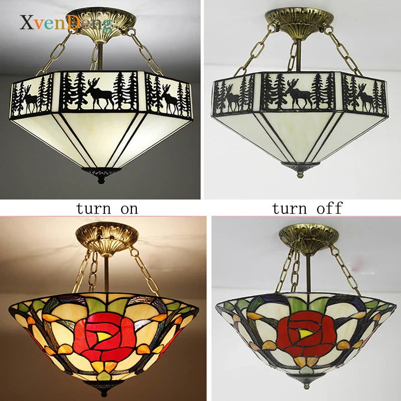 Vintage Mediterranean Tiffany Stained Glass Ceiling Lights - Elegance for Living Rooms, Bedrooms, Kitchens, and More