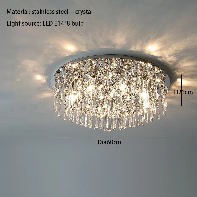 Luxury Modern K9 Crystals Ceiling Lamp - Chrome Steel LED Ceiling Light for Art Deco Bedroom Lighting