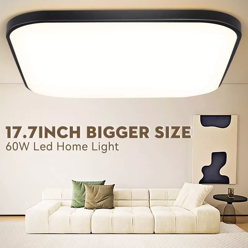 Large Modern Ceiling Lamp - 17.8-inch LED Panel Square Ceiling Light for Living Room, Bedroom, Kitchen, and Home - Powerful 60W Fixture