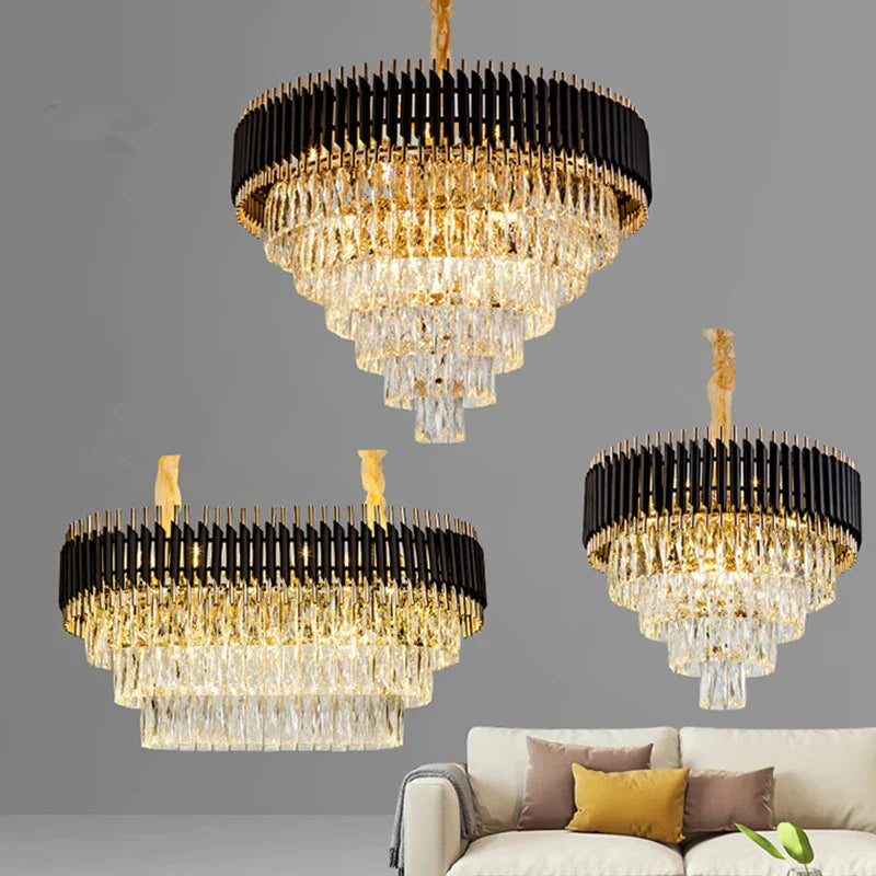 Modern LED Luxury Black Gold Crystal Chandeliers - Elegant Indoor Ligh ...
