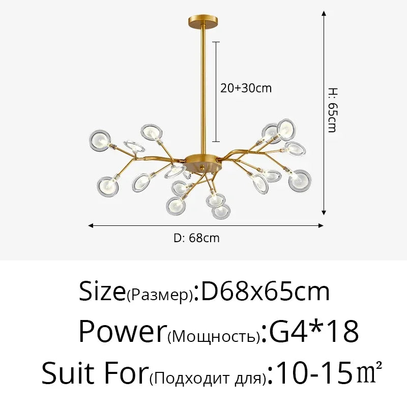 Modern Firefly LED Chandelier - Black and Gold Ceiling Pendant Lamp for Living Room, Bedroom, Hall, and Minimalist Home Decor Indoor Lighting