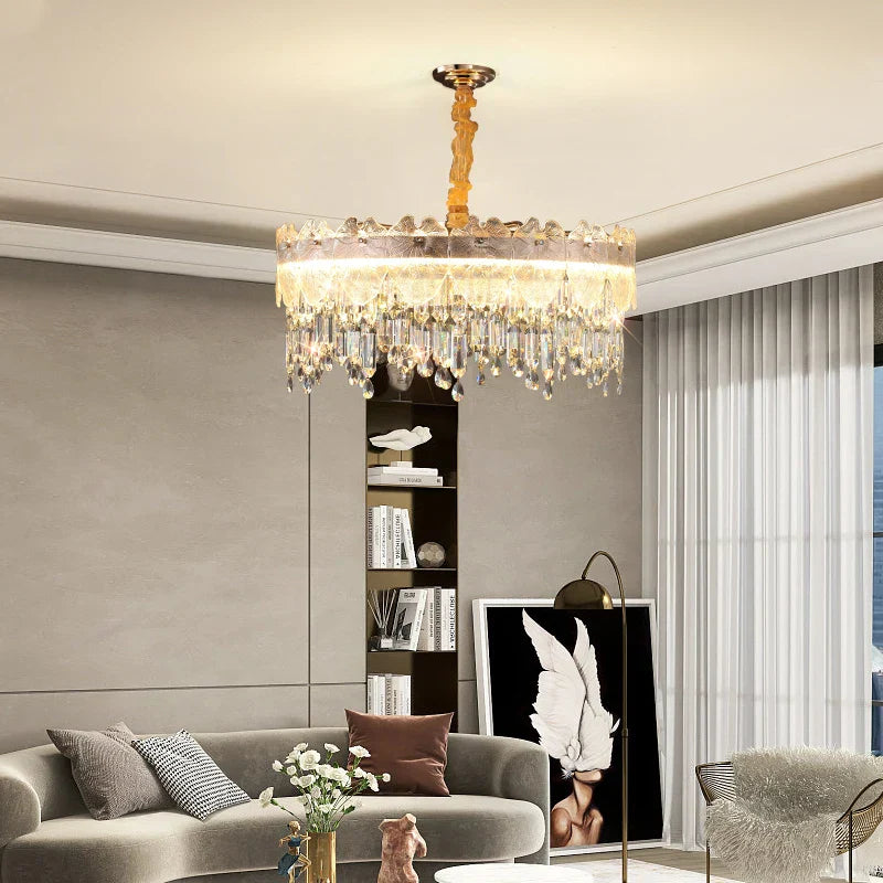 New Modern LED Pendant Lamp - Gold Luxury Round Crystal Ceiling Chandelier for Living Rooms, Bedrooms, Dining Rooms, and Kitchens