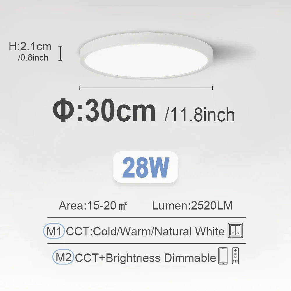 Smart LED Ceiling Lamp - 20-inch Ultra-Thin Lighting Fixture for Living Room, Bedroom, and Balcony