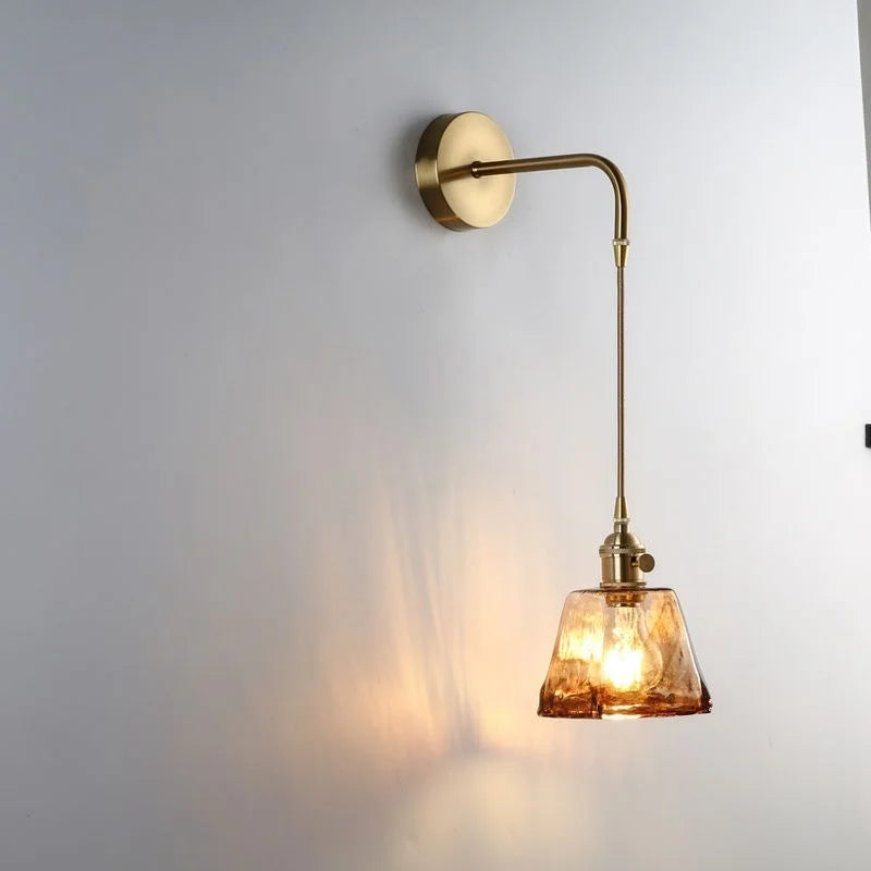 Modern Glass Wall Sconce Light Fixture - Elegant Bedroom, Restaurant, and Corridor Decor with Copper Flower Plug