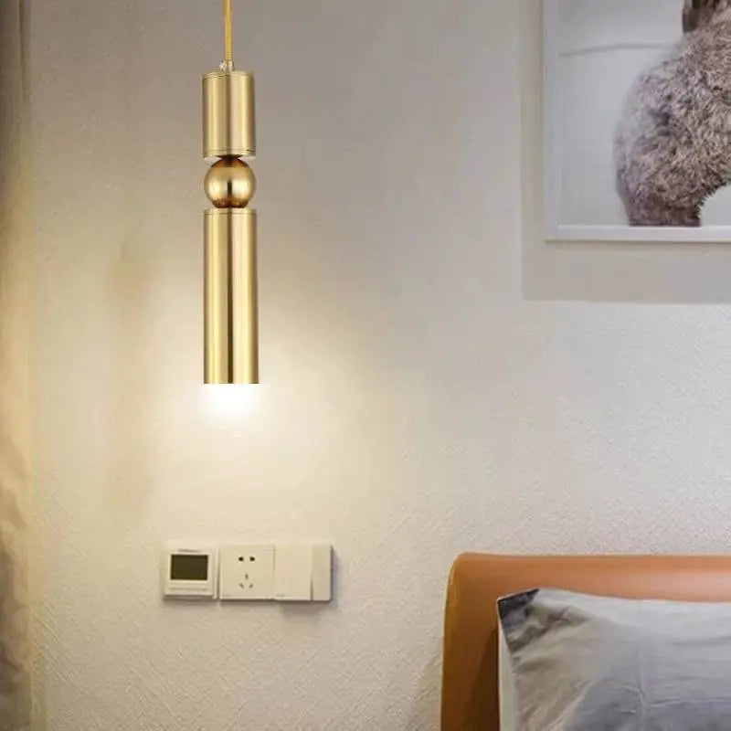 Nordic simple loft restaurant bar window single head pendant lamp GU10 bedroom bedside coffee hotel brass small chandelier