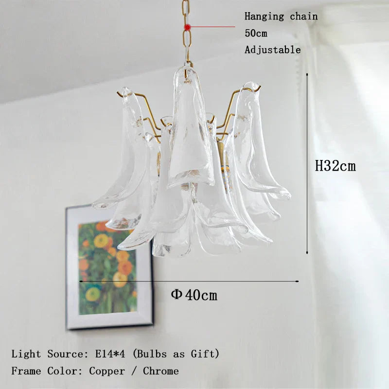 Elara White Petal Glass LED Chandelier for Staircase & Villa Décor