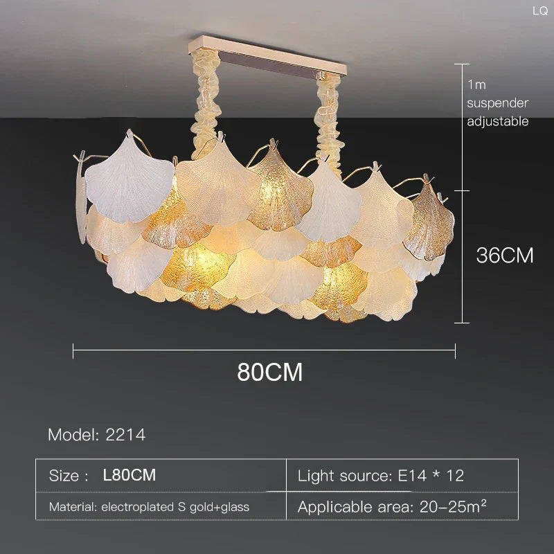 Modern LED Ginkgo Leaves Ceiling Chandelier - Elegant French Glass Lustre Decor Light
