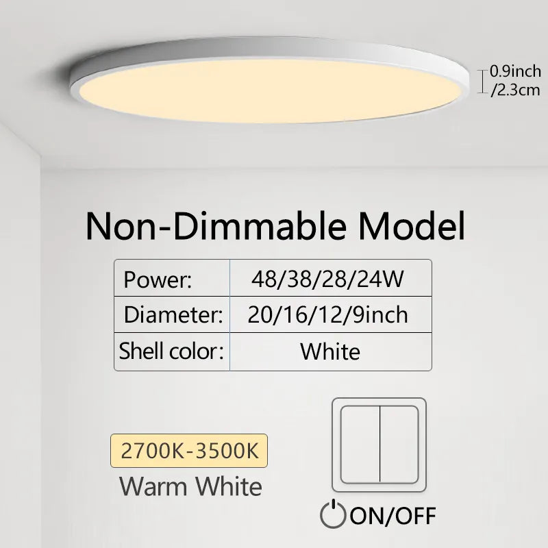 Ultra-Thin LED Ceiling Light - Modern 20-Inch Large Ceiling Lamp with Dimmable Brightness - AC85-265V Panel Light for Room