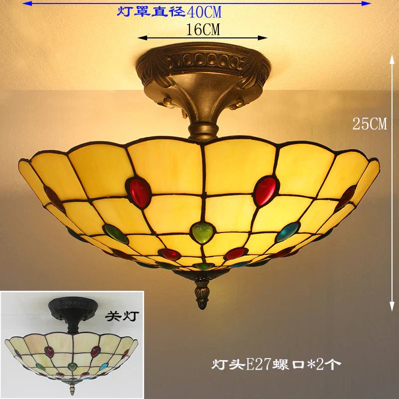 Vintage Tiffany Stained Glass Ceiling Lights - Mediterranean Baroque Hanging Lamp for Living Room, Kitchen, and Bedroom