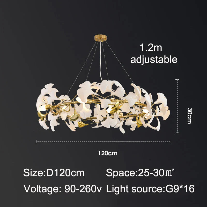 Elegant Nordic Apricot Leaf Chandelier - Wrought Iron Petals Indoor LED Lighting for Living, Dining, and Bedroom Spaces