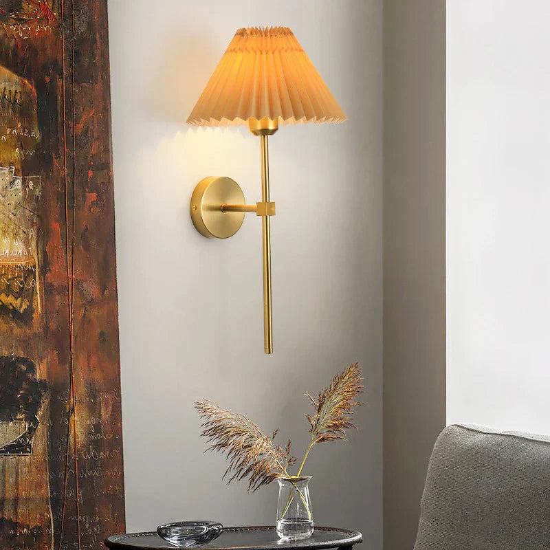 Modern LED Wall Lamp with Metal Curved Pleated Lampshade - Nordic Room Decor for Living Room, Aisle, and Background Wall Lighting