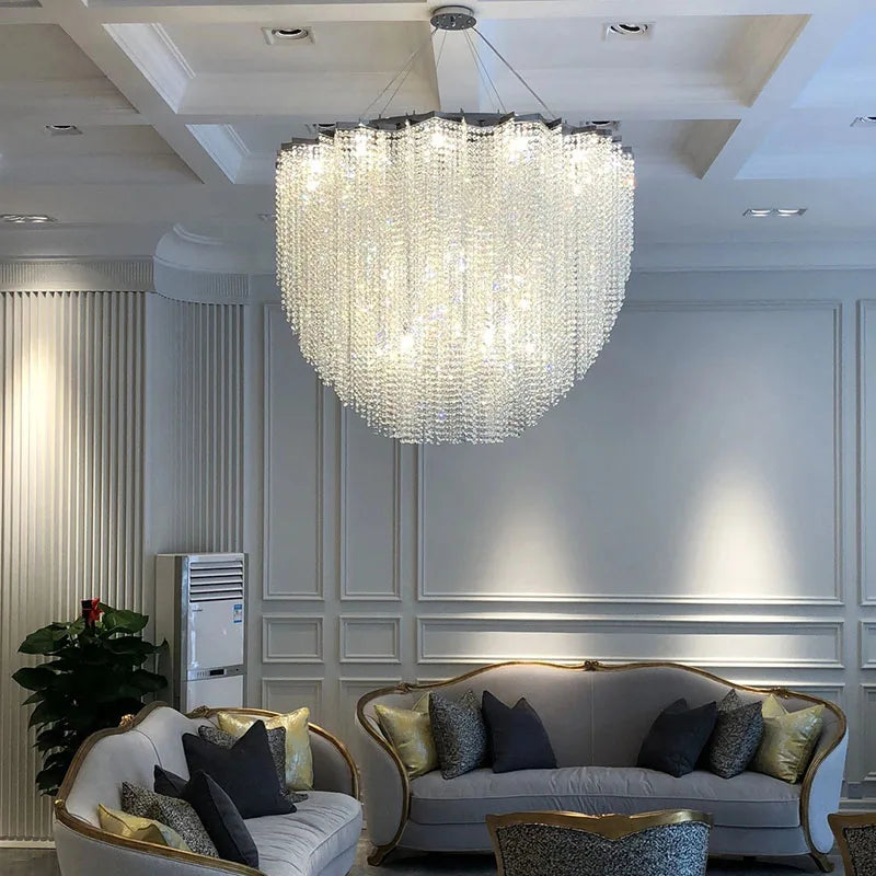 Modern Crystal Chandelier - Luxury Staircase Illumination with Chrome Accents and LED Elegance