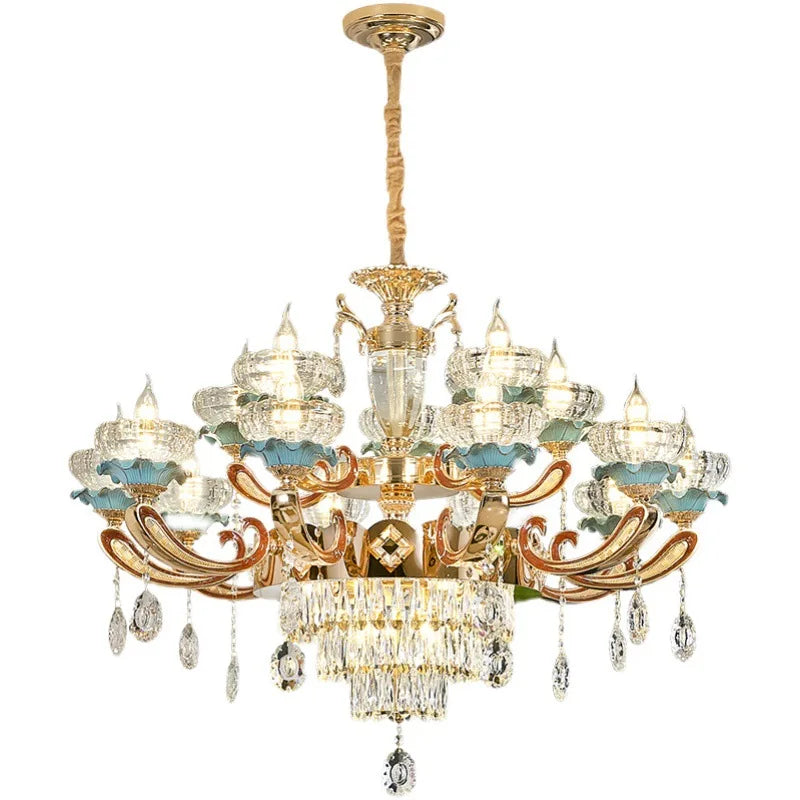Elegant European Crystal Ceramic Chandelier - A Modern Light Luxury Fixture for Living Rooms, Bedrooms, Dining Rooms, and Villa Duplex Buildings