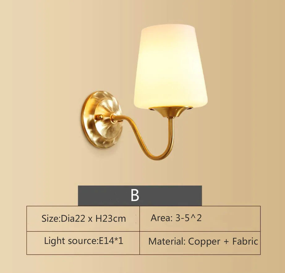 Eleanor - Full Copper American Wall Lamp Bedroom Bedside Lamp European Lighting Modern Simple Living Room Creative Corridor