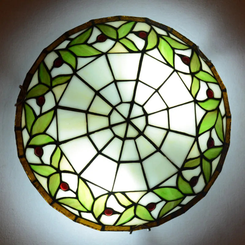 European-Style Tiffany Round Glass Ceiling Lights - Elegant Illumination for Restaurants, Corridors, Bedrooms, and More