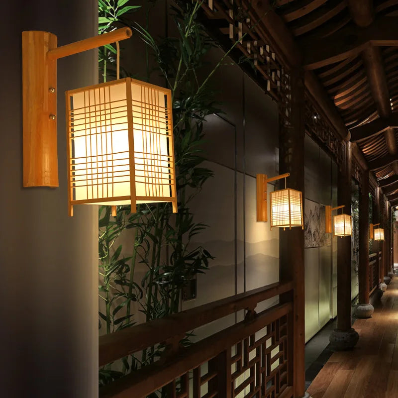 Handmade Bamboo Wood Lustre Wall Sconce Lamp - Rustic Elegance for Home Living and Bedroom Decor