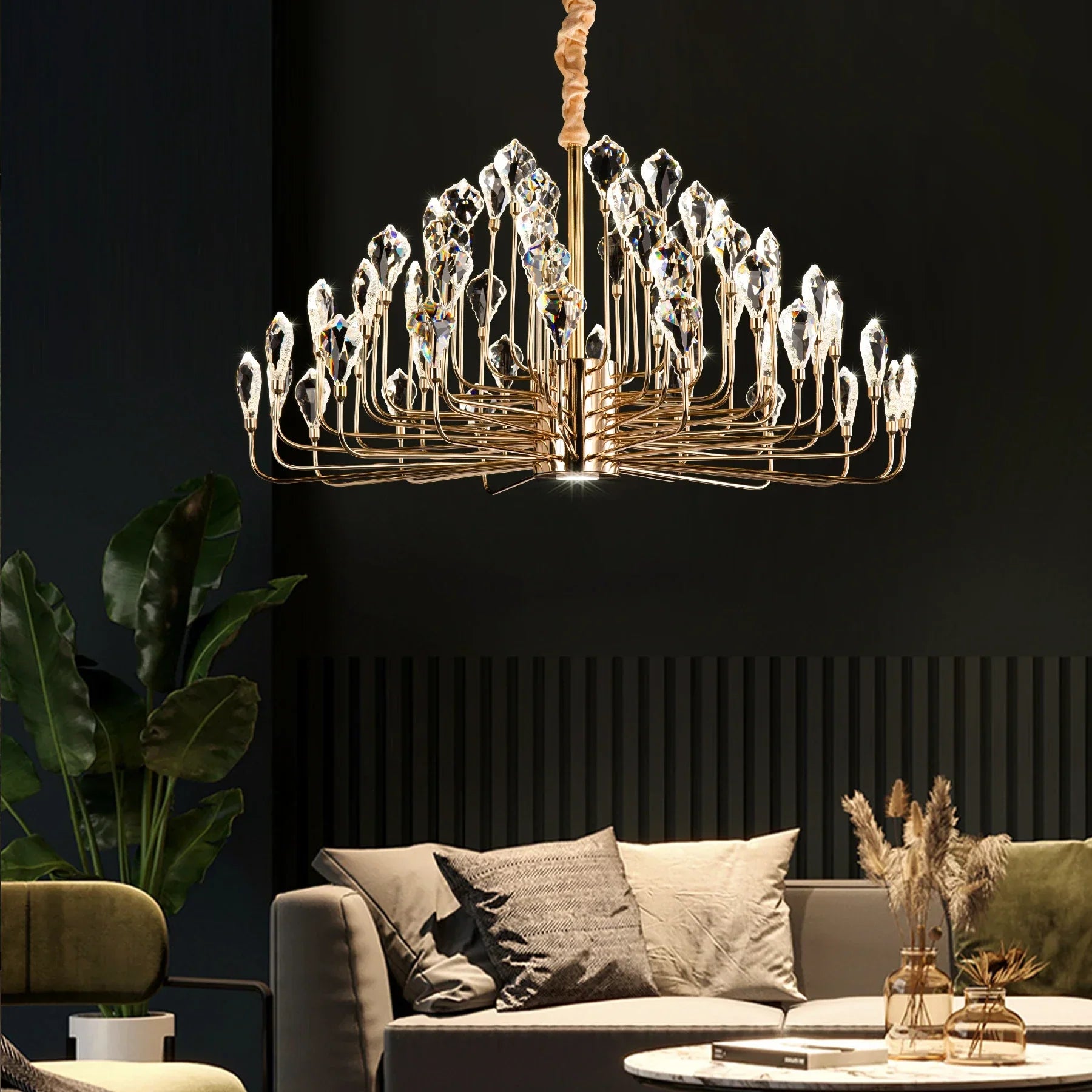 Serena Gold Crystal LED Chandelier – Modern Pendant Light for Dining & Living Room