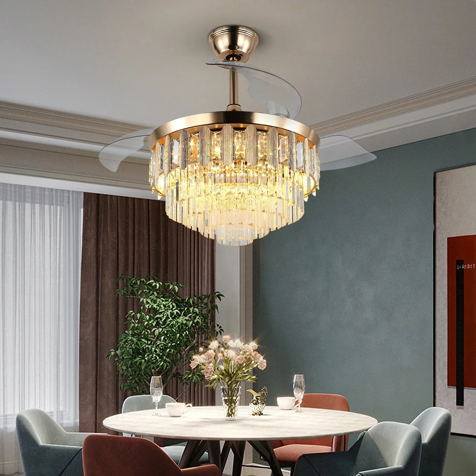 Modern Ceiling Fan With Led Light  Smart APP Remote Contro Reversible BLDC Intelligent Fandelier Lamp Indoor Fixture Adjustable