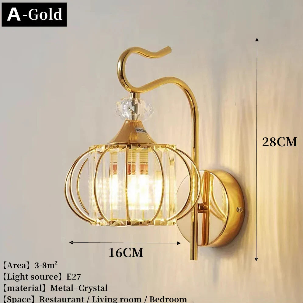 Modern Luxury Gold Wall Lamp - Nordic Creative Crystal Sconce for Living Room, Hallway, Bedside, and Indoor Decoration with Metal LED Wall Light