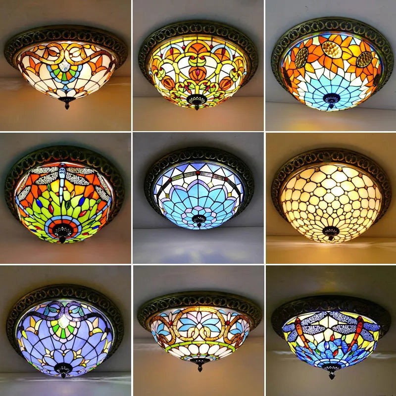 Vintage Turkish Tiffany Ceiling Lights - Artistic Elegance for Living Rooms and Bedrooms