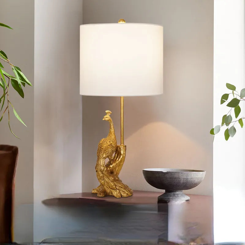 American Retro Peacock LED Table Lamp - Elegant Decorative Desk Lamp for Bedroom, Office, and Hotel