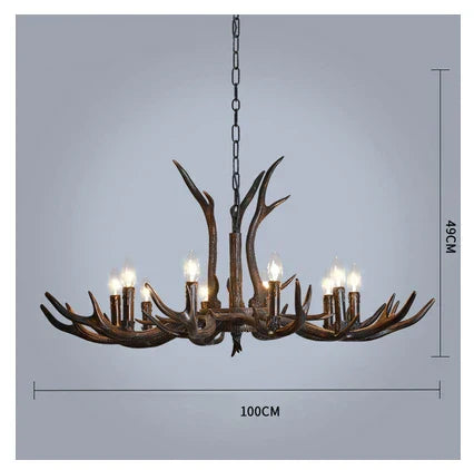 American Industrial Antler Chandelier with Vintage Black Lampshade - Perfect for Dining Rooms, Villas, and Living Spaces