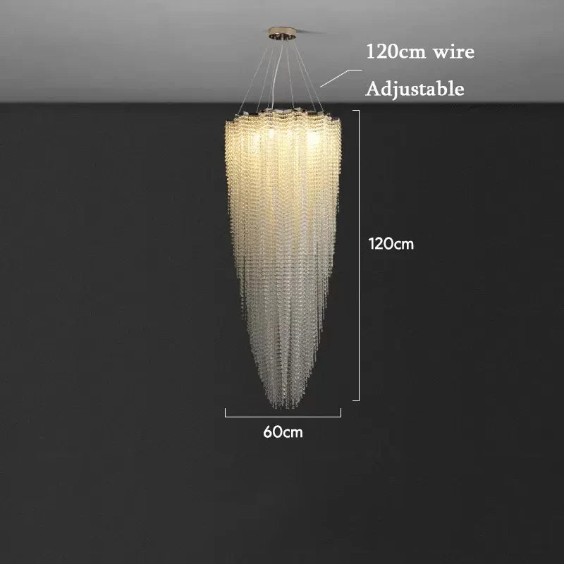 Modern Crystal Chandelier - Luxury Staircase Illumination with Chrome Accents and LED Elegance