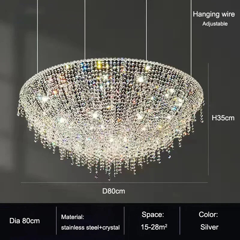 Modern LED Half Round Crystal Ceiling Chandelier - Elegant Illumination for Living and Dining Spaces